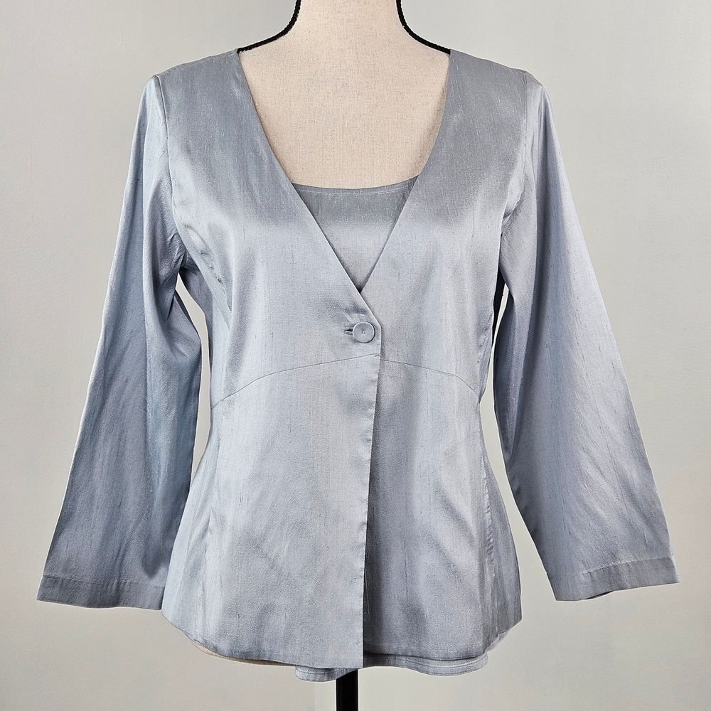 Eileen Fisher‎ Gray Silk Jacket Blazer & Tank Blouse | Women Small | MINOR FLAW